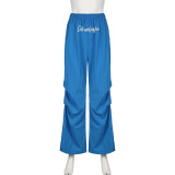 Fashion High Waist Letter Print Loose Casual Woven Trousers