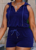 Sports Casual Style Hooded Sleeveless Top Drawstring Shorts Two-Piece Set