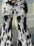 Fashion Printed High Waist Casual Flared Cow Pants