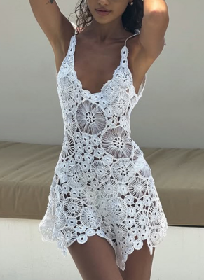 Sexy Lace Hollow Crochet Beach Cover-up Dress