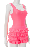 Sexy Perm Diamond Letter Print Sleeveless Vest Ruffled Shorts Two-Piece Set