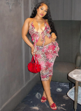Leopard Print Halter Neck Ruffled Top Shorts Two-Piece Set