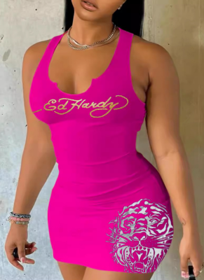Sexy U-neck Printed Bodycon Short Dress