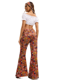 Fashion Wide-leg Flared Pants With Contrasting Print + Headscarf