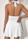 Fashion Cross Neck Pure Pleated Sexy Dress