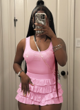 Sexy Perm Diamond Letter Print Sleeveless Vest Ruffled Shorts Two-Piece Set