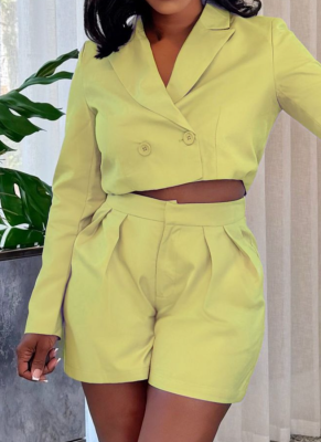 Elegant Lapel Long-Sleeved Suit Top And Shorts Two-Piece Suit For Women