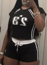 New Fashion Digital Printing Slim Fit Short-Sleeved T-Shirt Shorts Two-Piece Set