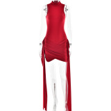 Fashion Irregular Ruffle Vest Dress High Neck Sleeveless Sexy Mini Dress