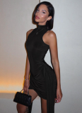 Fashion Irregular Ruffle Vest Dress High Neck Sleeveless Sexy Mini Dress