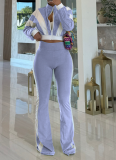 Temperament Casual Color Matching Long-Sleeved Top Slim Fit Flared Pants Casual Two-Piece Suit