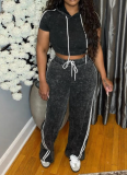 Sexy Casual Solid Color Patchwork Hooded Short Sleeve Two Pieces