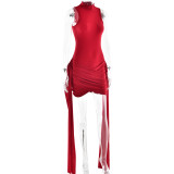 Fashion Irregular Ruffle Vest Dress High Neck Sleeveless Sexy Mini Dress