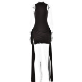 Fashion Irregular Ruffle Vest Dress High Neck Sleeveless Sexy Mini Dress