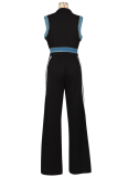 Women'S Ribbon Stitching Sleeveless Top And Denim Pants Two-Piece Set