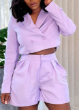 Elegant Lapel Long-Sleeved Suit Top And Shorts Two-Piece Suit For Women
