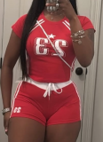 New Fashion Digital Printing Slim Fit Short-Sleeved T-Shirt Shorts Two-Piece Set