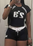 New Fashion Digital Printing Slim Fit Short-Sleeved T-Shirt Shorts Two-Piece Set