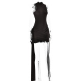 Fashion Irregular Ruffle Vest Dress High Neck Sleeveless Sexy Mini Dress