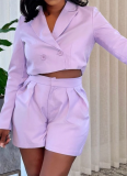 Elegant Lapel Long-Sleeved Suit Top And Shorts Two-Piece Suit For Women