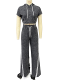 Sexy Casual Solid Color Patchwork Hooded Short Sleeve Two Pieces