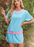 Fashionable Loose Sports Style Color Matching Short-sleeved Short Skirt Two-piece Suit
