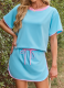 Fashionable Loose Sports Style Color Matching Short-sleeved Short Skirt Two-piece Suit