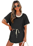 Fashionable Loose Sports Style Color Matching Short-sleeved Short Skirt Two-piece Suit