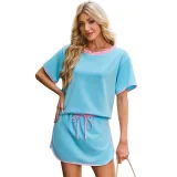 Fashionable Loose Sports Style Color Matching Short-sleeved Short Skirt Two-piece Suit