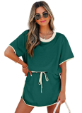 Fashionable Loose Sports Style Color Matching Short-sleeved Short Skirt Two-piece Suit