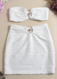 Summer Striped Backless Navel-Baring Chest-Wrapped Metal Decorative Vest Short Skirt Two-Piece Set