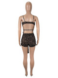 Sexy Lace-Up Leopard Mesh Print Hollow Bodysuit