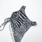 Black Sexy Leopard Print Oblique Collar Sleeveless Two Pieces