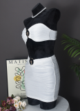 Summer Striped Backless Navel-Baring Chest-Wrapped Metal Decorative Vest Short Skirt Two-Piece Set