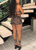 Sexy Lace-Up Leopard Mesh Print Hollow Bodysuit