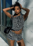 Black Sexy Leopard Print Oblique Collar Sleeveless Two Pieces