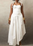 White Sexy Solid Color Strap Design Spaghetti Strap Irregular Dresses