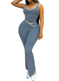 Contrast Color Cross Nude Running Fitness Yoga Wear Flared Pants Two-piece Set