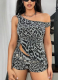 Black Sexy Leopard Print Oblique Collar Sleeveless Two Pieces