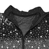 Fashion Women's Solid Color Mesh Rhinestone Long Pants Jumpsuit