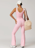 Contrast Color Cross Nude Running Fitness Yoga Wear Flared Pants Two-piece Set