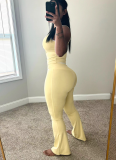 Contrast Color Cross Nude Running Fitness Yoga Wear Flared Pants Two-piece Set