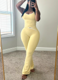 Contrast Color Cross Nude Running Fitness Yoga Wear Flared Pants Two-piece Set