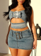 Fashion Adjustable Buckle Elastic Casual Denim Two-piece Suit