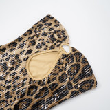 Sexy Leopard Sequined Slim Fit Tube Top Short Skirt Backless Dress