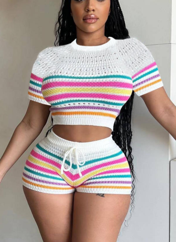 Fashion Knitted Sweater Hip-hugging Tight Shorts Two-piece Set