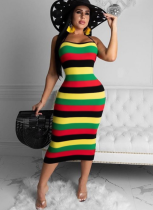 Casual Colorful Striped Halter Neck Dress