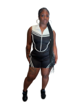 Casual Daily Stripe Zipper Contrast Zipper Collar Sleeveless Two Pieces