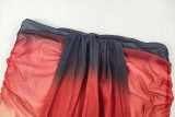 Casual Mesh Neckline Open Back Gradient Hip Skirt Two Piece Set