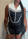 Casual Daily Stripe Zipper Contrast Zipper Collar Sleeveless Two Pieces